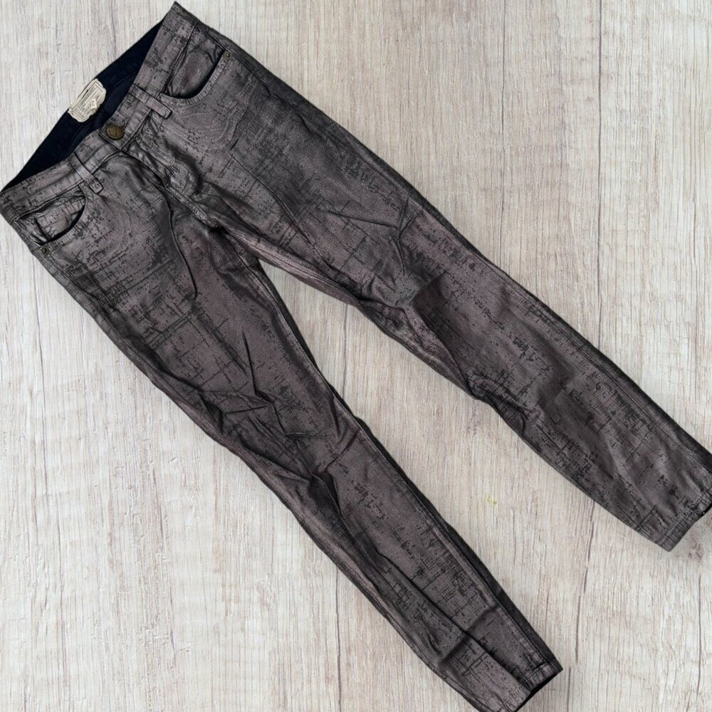 CURRENT ELLIOTT Holiday The Stiletto Silver Coated Foil Super Skinny Denim Jeans